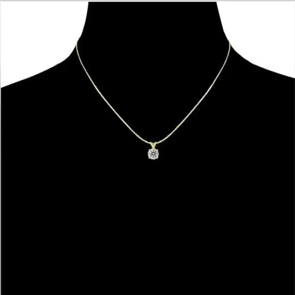 1 Carat Round Lab Grown Diamond Solitaire Necklace 14K Yellow Gold G/VS2 - Picture 3 of 6